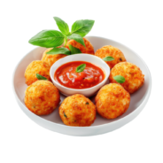 a-plate-with-cheese-balls-and-sauce-free-png a-plate-with-cheese-balls-and-sauce-free-png